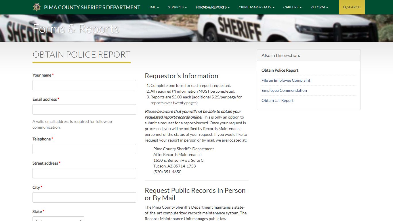 Obtain Police Report :: Pima County Sheriff's Department