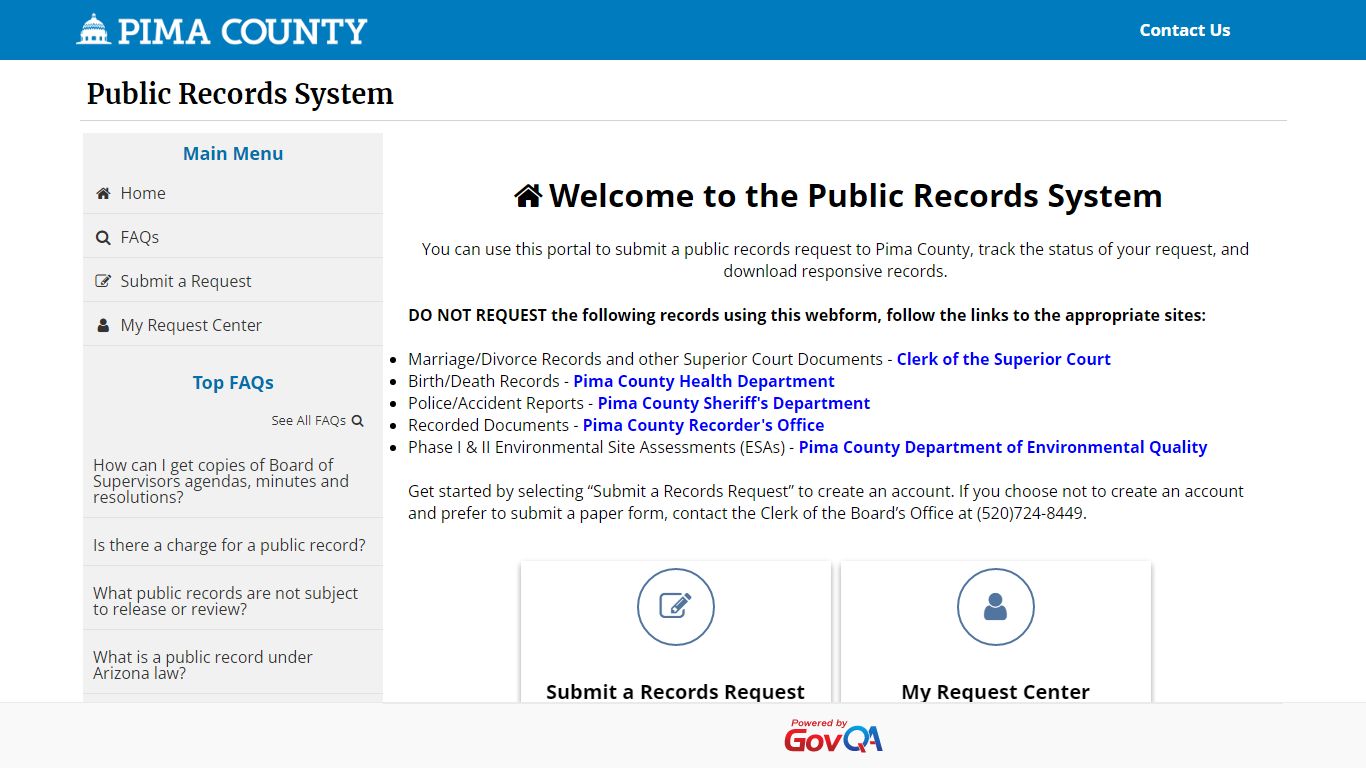 Public Records Request - Pima County