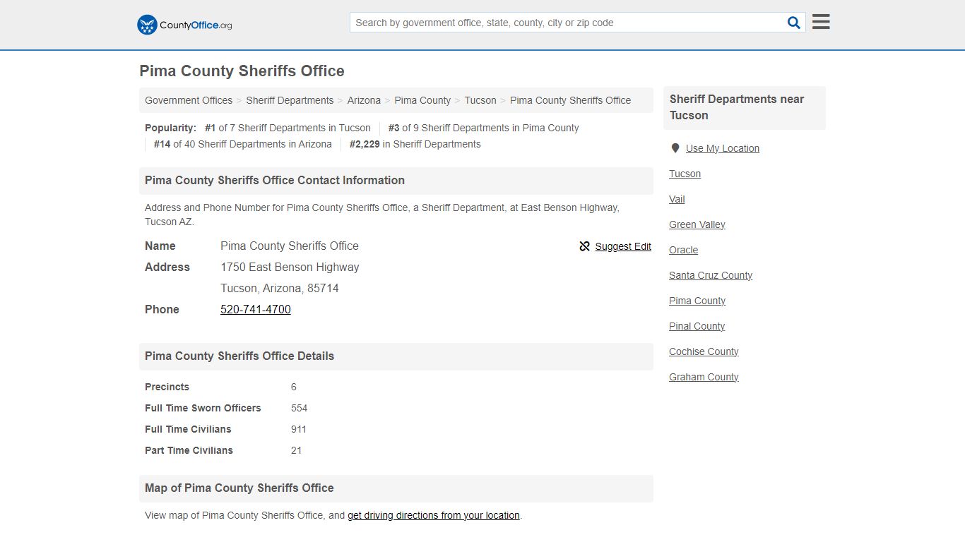 Pima County Sheriffs Office - Tucson, AZ (Address and Phone)